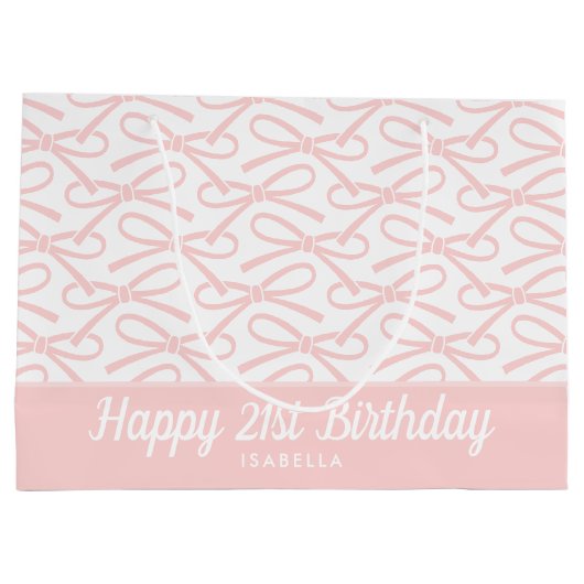 21e Gelukkige Verjaardag Roze Bow Witte Gift Bag Groot Cadeauzakje (Achterkant)