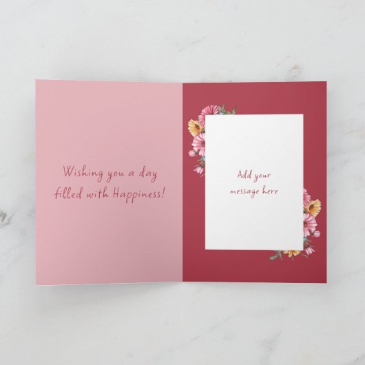 21e gerbera bloemen naam roze verjaardag kaart (Binnen)