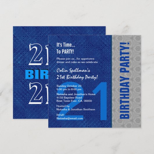 21e gerecycleerd vogelblauw- en zilverpatroon kaart (Voorkant / Achterkant)