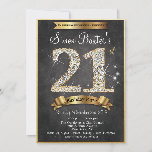 21e Gouden Diamant Chalkboard Verjaardag Uitnodigi Kaart (Voorkant)