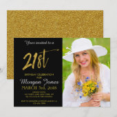 21e Gouden Folie Verjaardag uitnodiging (Voorkant / Achterkant)