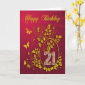 21e gouden vlinders van Birthday Kaart (Gele Bloem)