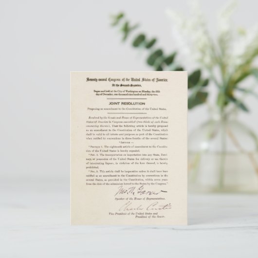 21e grondwetswijziging Verbod Briefkaart (Staand voorkant)