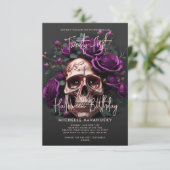 21e Halloween Verjaardagskull Paarse Rozen Kaart (Staand voorkant)