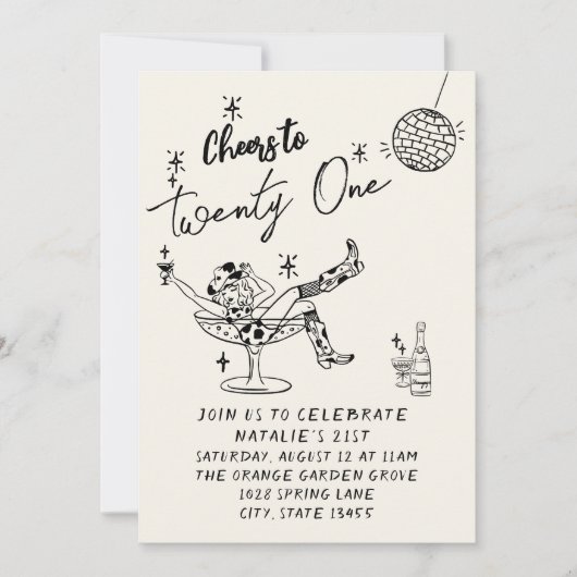 21e Hand Getrokken Cowgirl Kustfoto Verjaardag Kaart (Voorkant)