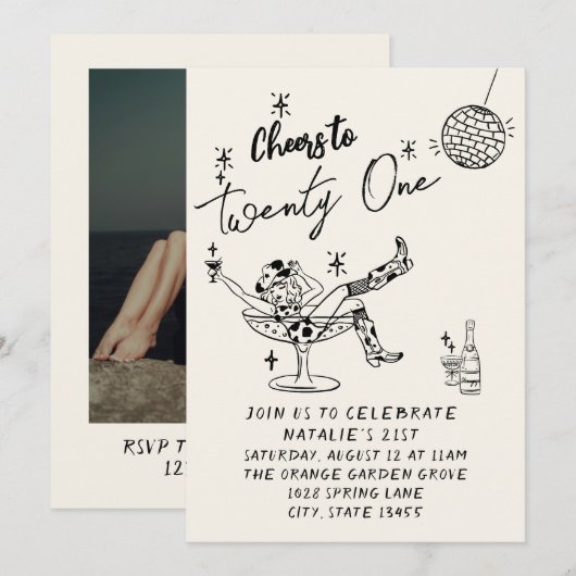 21e Hand Getrokken Cowgirl Kustfoto Verjaardag Kaart (Voorkant / Achterkant)