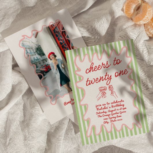 21e Hand Getrokken Kleurrijke Strepen Foto Verjaar Kaart