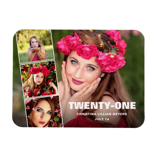 21e Happy Birthday 4 Foto Collage Magneet (Horizontaal)