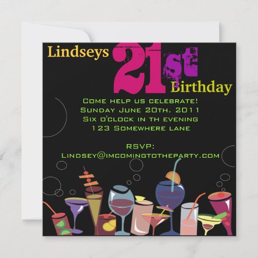 21e Happy Birthday Party Invitation Invite Kaart (Voorkant)