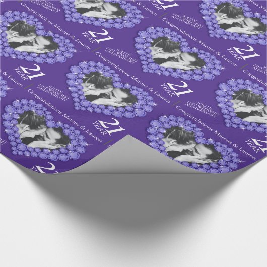 21e huwelijksverjaardag paarse Iolite foto Cadeaupapier (Hoek)