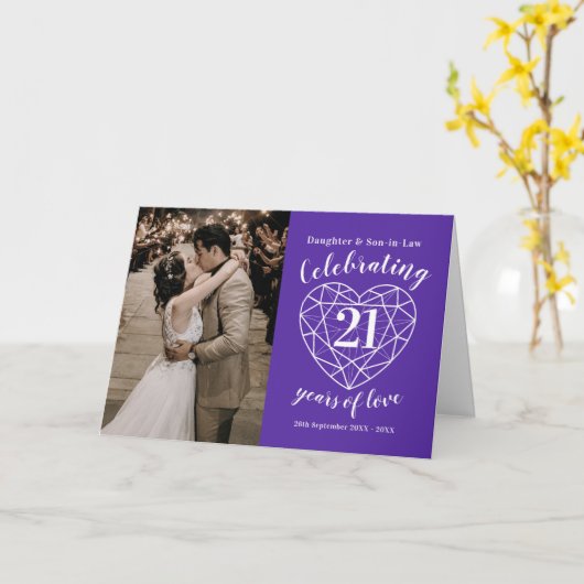 21e Iolite Bruiloft Jubileum hart Kaart (Gele Bloem)