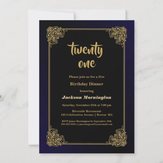 21e jaardag zwart-wit en gouddiner kaart (Voorkant)
