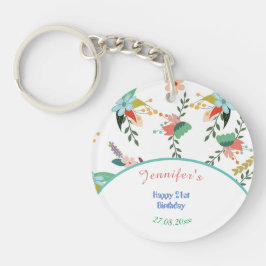 21e kleurrijke bloemen Gelukkige Verjaardag Sleutelhanger