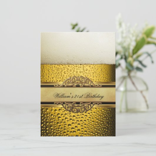 21e Mans Beer Black Gold Birthday Party Kaart (Staand voorkant)