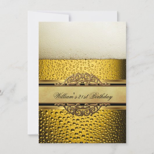 21e Mans Beer Black Gold Birthday Party Kaart (Voorkant)