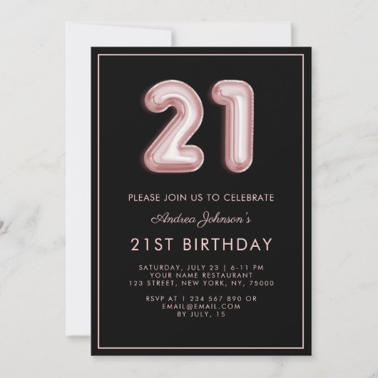 21e minimalistisch Lijst roze ballon nummer Kaart (Voorkant)