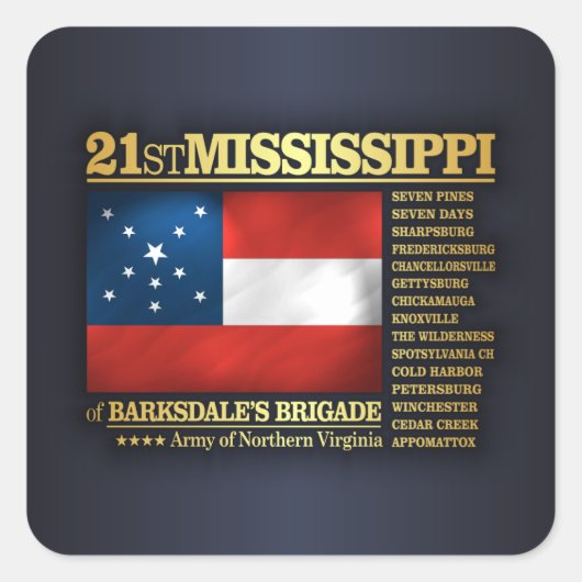 21e Mississippi Infanterie (BA2) Vierkante Sticker (Voorkant)