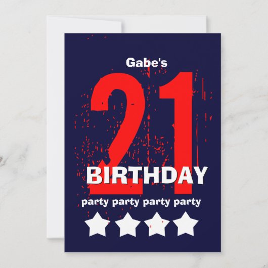 21e moderne Birthday Party Red White Blue W1797D1 Kaart (Voorkant)