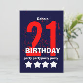 21e moderne Birthday Party Red White Blue W1797D1 Kaart (Staand voorkant)