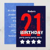 21e moderne Birthday Party Red White Blue W1797D1 Kaart (Voorkant / Achterkant)