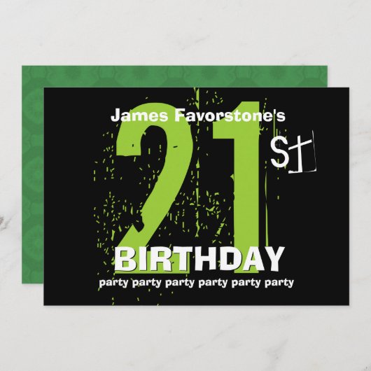 21e moderne verjaardag Groene en Zwarte W1797 Kaart (Voorkant / Achterkant)