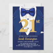 21e Navy Blue en Gold Tuxedo verjaardagsevenement Kaart (Voorkant)