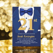 21e Navy Blue en Gold Tuxedo verjaardagsevenement Kaart
