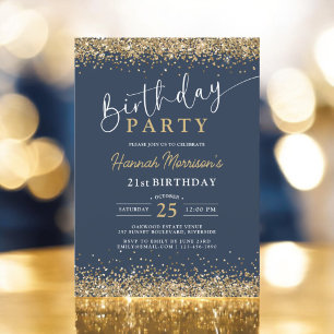 21e Navy Blue Gold Glitter Elke Verjaardag Kaart
