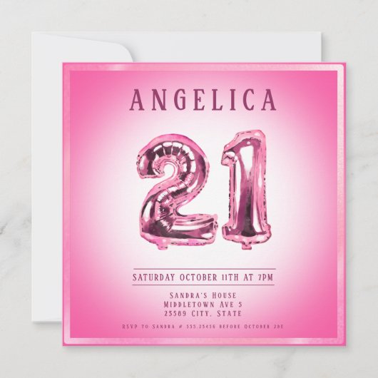 21e nummer ballonnen verjaardag uitnodiging (Voorkant)