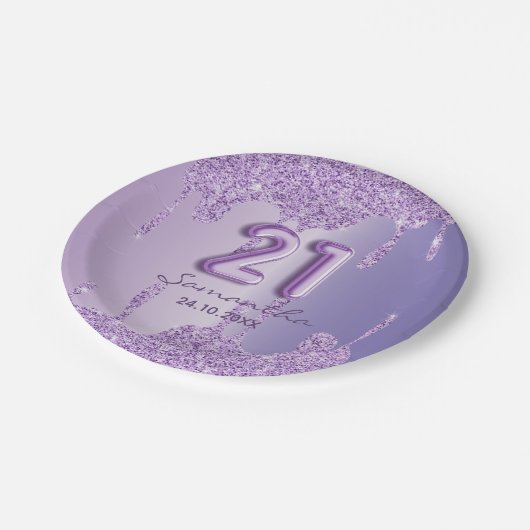 21e Paarse glitterdrippers Papieren Bordje (Gekanteld)