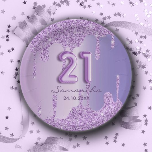 21e Paarse glitterdrippers Papieren Bordje