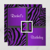 21e paarse uitnodiging voor verjaardagsfeest (Voorkant / Achterkant)