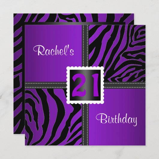 21e paarse uitnodiging voor verjaardagsfeest (Voorkant / Achterkant)