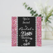 21e PINK Birthday Party Invitation BLING Kaart (Staand voorkant)
