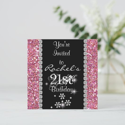 21e PINK Birthday Party Invitation BLING Kaart (Staand voorkant)