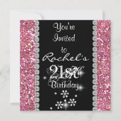 21e PINK Birthday Party Invitation BLING Kaart (Voorkant)