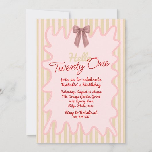 21e Retro Drawn Bow Wavy Lijst Foto Verjaardag Kaart (Voorkant)