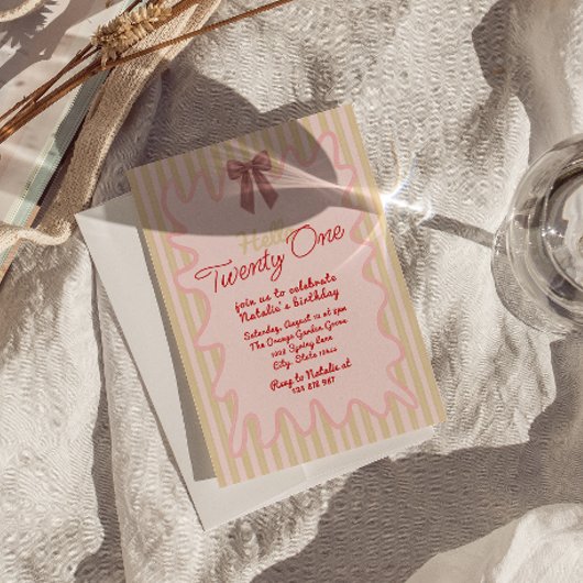 21e Retro Drawn Bow Wavy Lijst Foto Verjaardag Kaart