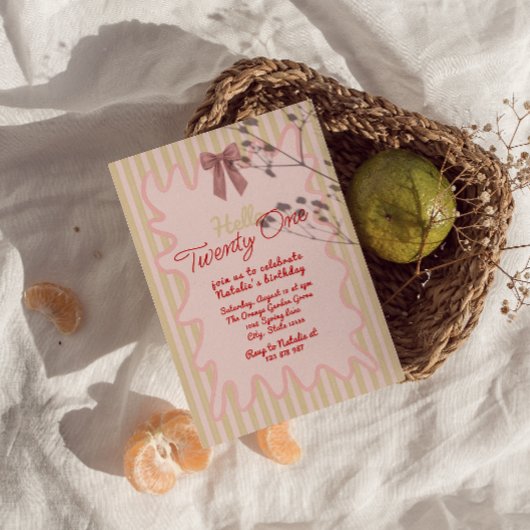 21e Retro Drawn Bow Wavy Lijst Foto Verjaardag Kaart