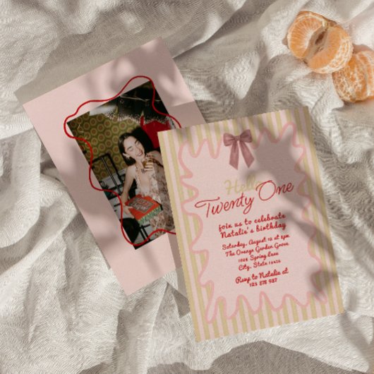 21e Retro Drawn Bow Wavy Lijst Foto Verjaardag Kaart