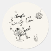 21e Retro Hand Getrokken Kust Koe Meisje Verjaarda Ronde Sticker (Voorkant)