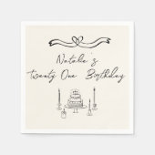 21e retro handgeschreven getekende taart boog verj servet (Voorkant)