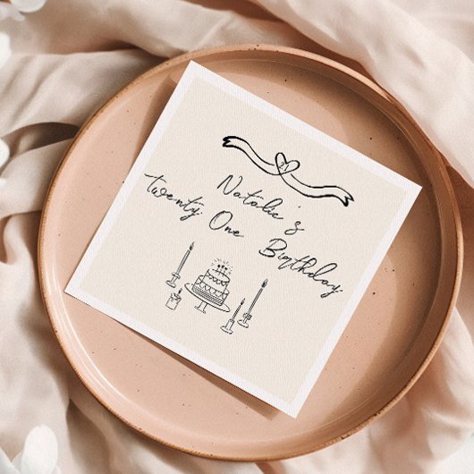 21e retro handgeschreven getekende taart boog verj servet