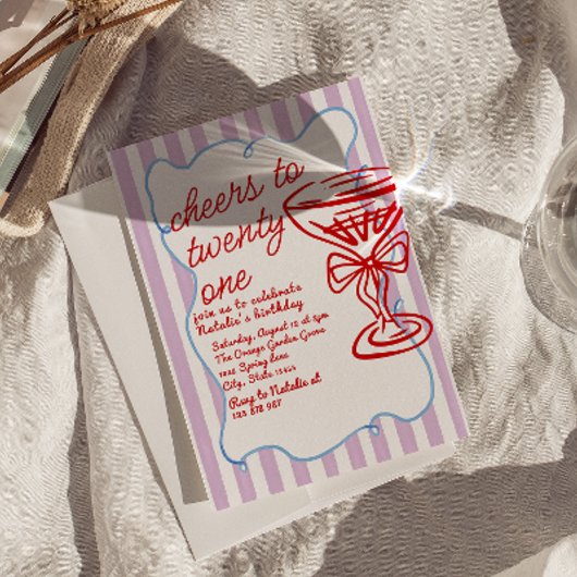 21e Rode Hand Getrokken Champagne Glas Foto Verjaa Kaart