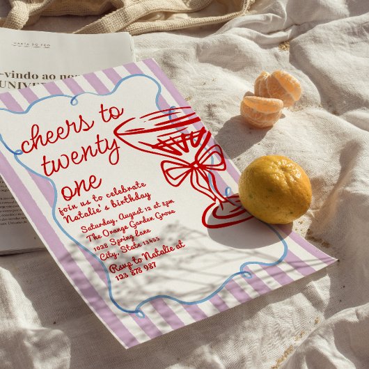 21e Rode Hand Getrokken Champagne Glas Leuke Verja Kaart