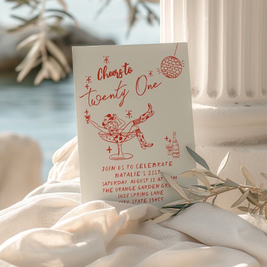 21e Rode Hand Getrokken Cowgirl Coastal Fun Verjaa Kaart