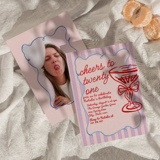 21e Rode Roze Hand getrokken Champagne Foto Verjaa Kaart