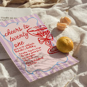 21e Rode Roze Hand getrokken Champagne Foto Verjaa Kaart