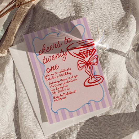 21e Rode Roze Hand getrokken Champagne Foto Verjaa Kaart