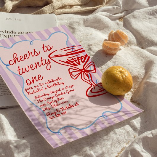 21e Rode Roze Hand getrokken Champagne Glas Verjaa Kaart